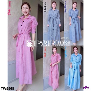 TW5568 MaxiDress เชิ้ตลายสก็อต