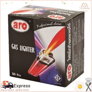 ไฟแช็คก๊าซ หุ้มพลาสติก ตราเอโร่ ยกกล่อง 50ชิ้น กล่องดำ ARO GAS LIGHTER BLACK PVC SHRINK SLEEVE