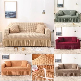 🔥พร้อมส่ง🔥ผ้าคลุมโซฟา1/2/3/4 ที่นั่ง Seersucker Sofa Cover ปลอกหุ้มโซฟาสไตล์กระโปรง ตัวป้องกันโซฟา Sofa Cover