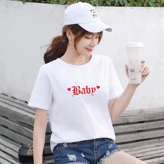 เสื้อยืดเกาหลีสําหรับผู้หญิงแฟชั่นคอกลม )Q#