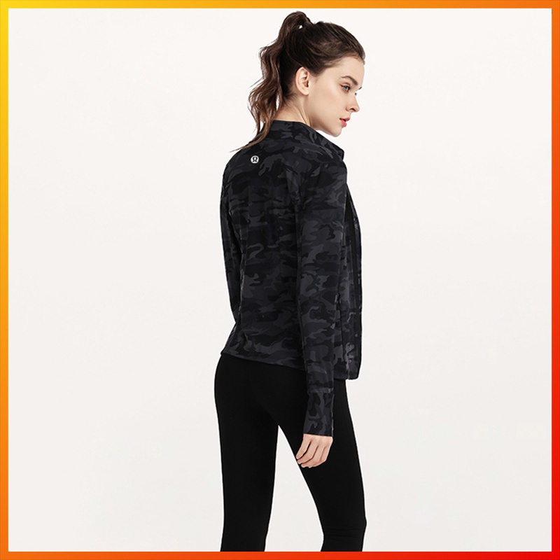 Lululemon เสื้อโค้ทแจ็กเก็ต ลายพราง แต่งซิป สําหรับผู้หญิง ใส่ไปยิม เล่นโยคะ กีฬา yc056