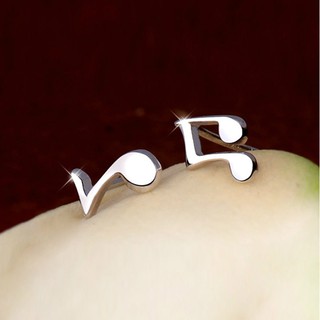 เงินต่างหูรูปตัวโน๊ตดนตรีสําหรับผู้หญิง 925 Silver Music Note Earrings WE52