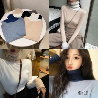 เสื้อไหมพรมแขนยาว คอเต่าทรงสูง ใส่ตั้งก็