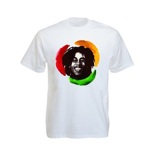 เสื้อยืดราสต้าTee-Shirt Happy Bob Marley เสื้อยืดคอกลมสีขาว/สีดำสกรีนรูปหน้า Bob Marley White/Black Tee-Shirt