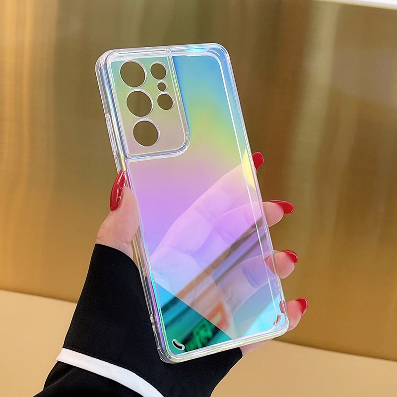เคสโทรศัพท์มือถือ แบบใส ปิดด้านหลัง ลายเลเซอร์ สีรุ้ง หรูหรา หลากสี สําหรับ Samsung S22 S21 Ultra S20 FE A52 A72 A32 A12 A22 Note 20