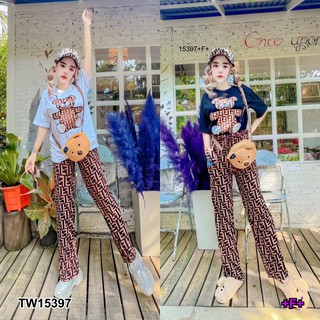 PP15397 Set 2 ชิ้น เสื้อยืดแขนสั้น อกสกรีนหมี + กางเกงขายาว