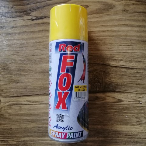 สีสเปรย์ สีเหลือง YELLOW NO.41 ยี่ห้อ BOSNY REDFOX พ่นได้เกือบทุกสภาพผิว ขนาดบรรจุ270กรัม