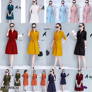 J5630 Dress เดรสคอปกผูกเอว