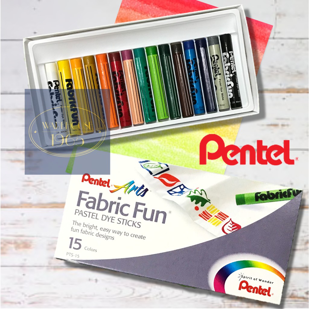 Pentel สีเพ้นท์ผ้า 15 สี Fabric Fun Dye Sticks สีเทียนเขียนผ้า DIY ซักได้ สีไม่ห