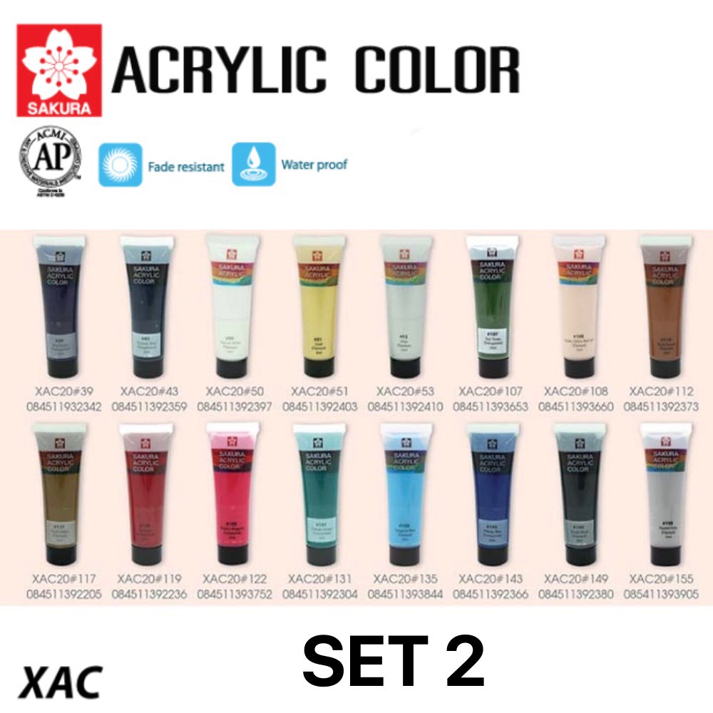 สีอะคริลิค สีหลอด ซากุระ ขนาด 20 มล. แบบหลอด Sakura Acrylic Color ( จำนวน 1 หลอด ) Set2