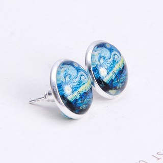 SENG♥Van Gogh Painting Stud Earrings The Starry Night Glass Dome Post