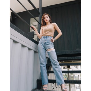 กางเกงยีนส์เอวสูง GLAMIC GST001:LIGHT BLUE STRAIGHT JEANS