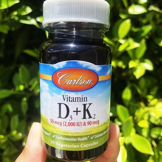 50% OFF ราคา Sale!!! EXP: 09/2023 วิตามินดี 3 Vitamin D3 2000iu + K2 (as MK-7) 90 mcg, 30 VegCap (Carlson®)