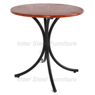 Inter Steel โต๊ะอาหาร รุ่น T44 ขาสีดำ ท้อปกลมเส้นผ่าศูนย์กลาง75ซม.ไม้ยางพาราสีเชอร์รี่