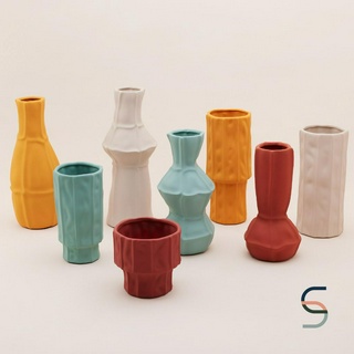 SARABARN Morandi Glazed Table Vase | แจกัน แจกันเซรามิก แจกันเคลือบสี สีแดง ทรงเตี้ย