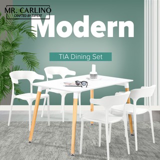 พร้อมส่ง !! CARLINO: TIA Simple Dining Set โต๊ะพร้อมเก้าอี้ 4 ตัว ชุดเซ็ทห้องรับประทานอาหาร คุณภาพดี