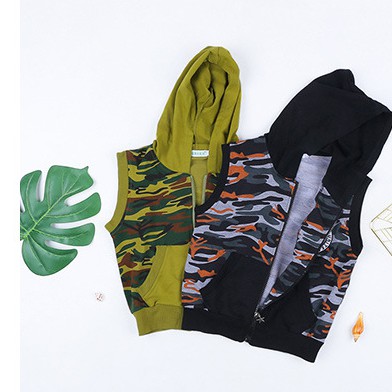 เสื้อฮู๊ดแขนกุดลายพราง พร้อมส่ง #1