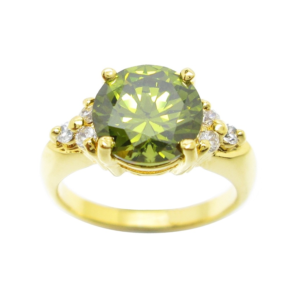 แหวนพลอยสีเขียวส่อง แหวนเพอริดอท แหวน cz แท้ชุบทอง ประดับเพชร ชุบทอง