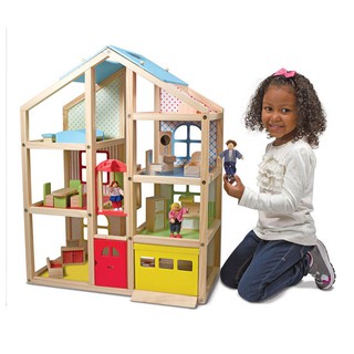 Melissa &amp; Doug รุ่น 2462 Hi-Rise Dollhouse ชุดบ้านตุ๊กตาขนาดใหญ่ มาพร้อมเฟอร์นิเจอร์ในชุด ส่งเสริมการเล่นแบบสร้างสรรค์คว