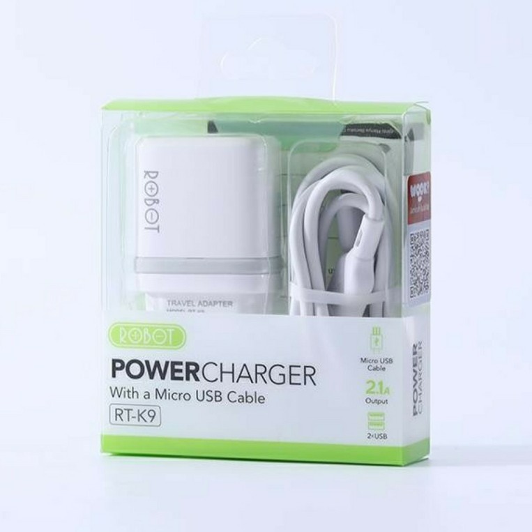 ROBOT 2 PORT CHARGER ฟรี MICRO USB DATA CABLE ANDROID, ROBOT RT-K9