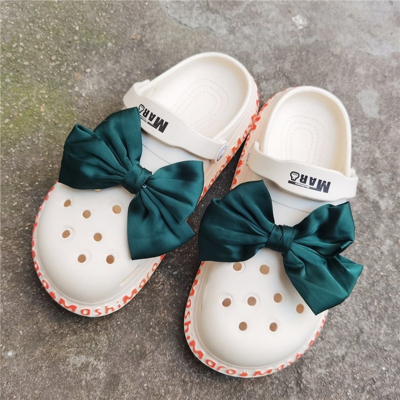 2 ชิ้น / เซต Crocs Charm Jibbitz โบว์รูรองเท้าหัวเข็มขัด Fugitive เจ้าหญิงผ้าอุปกรณ์ตกแต่งรองเท้า