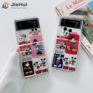 Jiehui เคสโทรศัพท์มือถือแฟชั่น ลายมิกกี้ มินนี่เมาส์ สามชิ้น สําหรับ Samsung Z Flip5 Z Flip4 Z Flip3 (เปลือก + กระดาษแข็ง + โซ่)