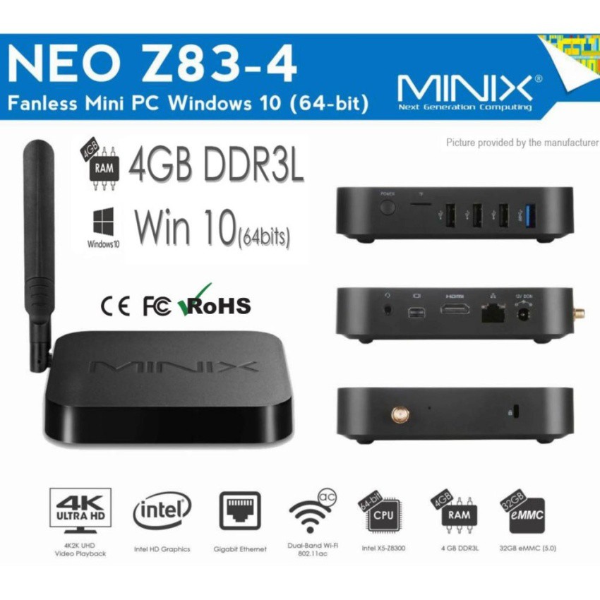 Android Box Pro NEW Release MINIX NEO Z83-4 Fanless MINI PC CherryTrail Z8300 Windows 10 Licensed 64