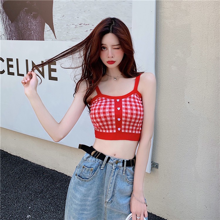 Cicishop 🍓พร้อมส่ง🍍สายเดี่ยวไหมพรม ดีเทลกระดุมหน้า หลากสี(5549)