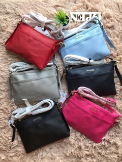 💐 ! LACOSTE FLAT CROSSBODY BAG 💼 กระเป๋าสะพายรุ่นใหม่ล่าสุดวสดุหนัง Saffian