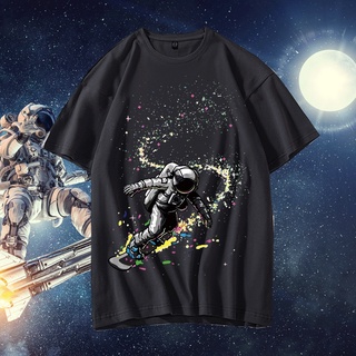 เสื้อยืดนักบินอวกาศกราฟิกนักบินอวกาศนักบินอวกาศเสื้อยืดสำหรับผู้ชา เสื้อยืดแขนสั้นเกาหลีพิมพ์ลายหลวม เสื้อยืดS-5XL