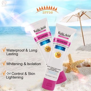 Kojic Acid Collagen Whitening UV Sunscreen Cream Concealer Isolation Face Sunblock Body Sun Protection Lotion SPF50+