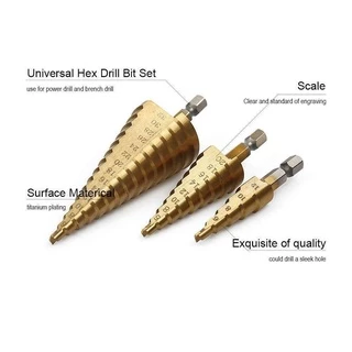 STEP DRILL SET 3 PC ดอกเจดีย์เจาะขยายรู 1 ชุด 3 ตัว ชุดเดียวจบครบเรื่องเจาะ ได้ตั้งแต่ 4-32 มม. มาพร้อมซองเก็บอย่างดี