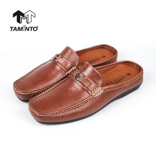 ส่งฟรี!! Taminto รองเท้าผู้ชาย หนังแท้ เปิดส้น รองเท้าแตะ ลำลอง สุภาพ M2929 Mens Leather Loafer Mules in Brown/Black