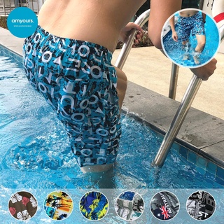 กางเกงขาสั้นชายพิมพ์ลาย [รุ่นHWM] ผ้าแห้งไว ใส่ว่ายน้ำ ใส่เล่นเซิร์ฟ ใส่เดินชายหาด ใส่สบาย