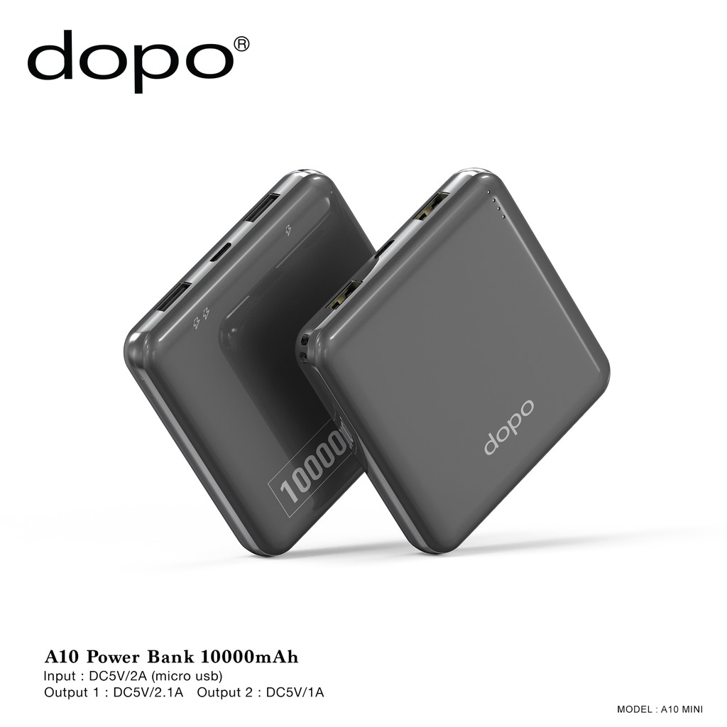 dopo Power Bank รุ่น A10 mini (ลาย Monotone) (ฺGray) 10000 mAh รับประกัน 1 ปี (แบตเตอรี่สำรอง พาวเวอ