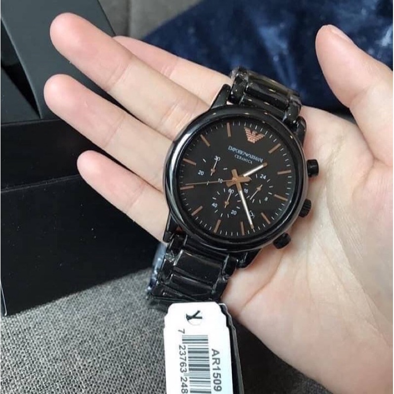 (ผ่อน0%) นาฬิกา Emporio Armani AR1509 Ceramic Chronograph Watch ✔️ขนาด 43 มม. เซรามิคสีดำ