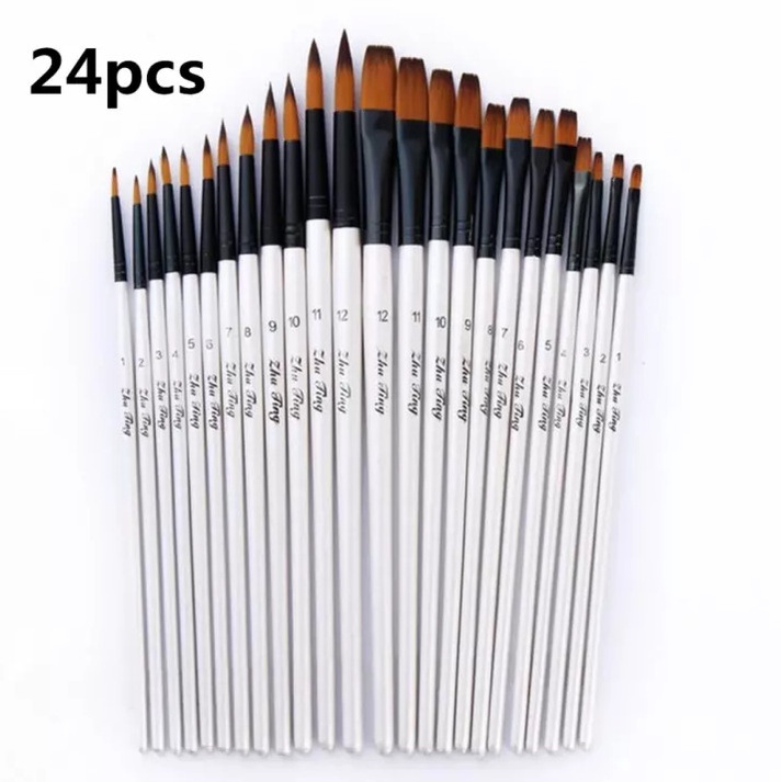 24 ชิ้น/เซ็ต ชุดพู่กัน แปรงระบายสี ศิลปินจิตรกรรม ใช้สีน้ำมันหรือสีอะคริลิคได้