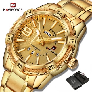 Naviforce NF9117 นาฬิกาข้อมือควอตซ์แฟชั่น สายแสตนเลส กันน้ํา สีทอง สําหรับผู้ชาย