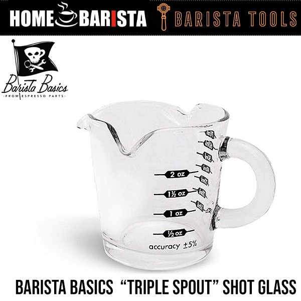 Espresso Parts EPSHOT3 Basics 3OZ Triple Spout Barista Shot Glass, 