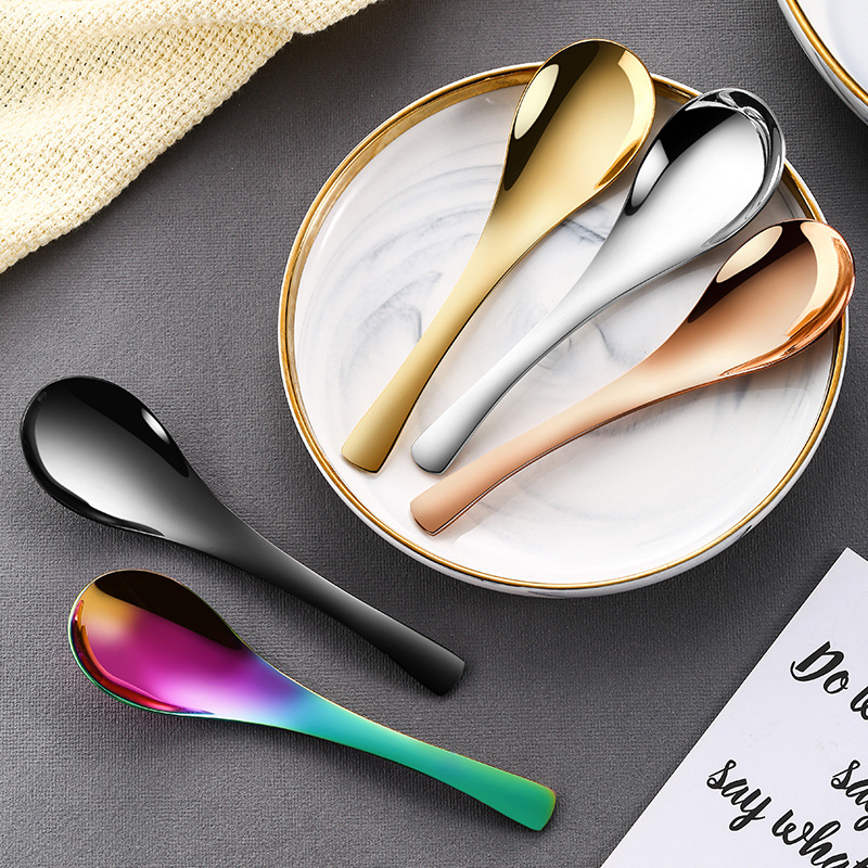 ช้อนซุป สเตนเลส แบบหนา สไตล์เกาหลี จีน สีทอง ช้อนซุป ช้อนกินข้าว