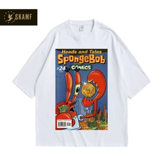 เสื้อยืดผ้าฝ้ายพิมพ์ลายขายดี เสื้อยืด ลาย SPONSBOB-HEADS AND TALES สไตล์วินเทจ | เสื้อยืด ลายการ์ตูน SPONSBOB | เสื้อยืด