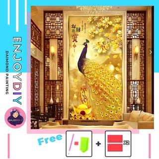 ครอสติสคริสตัล 5d diy diamond painting แบบเม็ด ลาย นกยูงทอง 2 ติดเต็ม เม็ดกลม พร้อมส่งจากไทย Enjoy DIY มีประกัน