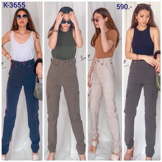 ลด 𝟭𝟬𝟬 ฿ ใส่โค้ด 𝗠𝗢𝗡𝟮𝟲𝟯𝗠𝗤 - กางเกงเอวสูง แต่งกระเป๋าข้าง KutieKloset K-3655