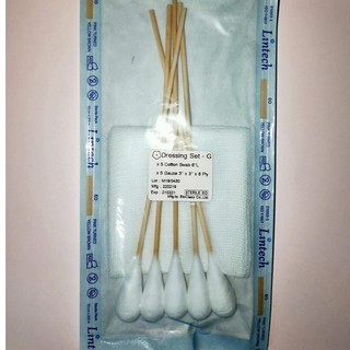 Lintech Dressing Set-G สำลีพันก้าน ( 5 cotton swab6"L,5 Ganze 3"x3"x8 ply)