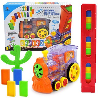 Toynamus รถของเล่น รถไฟ รถเรียงโดมิโน่  happy Truck ใส่ถ่าน โดมิโน่ 80 ชิ้น รถโดมิโน่