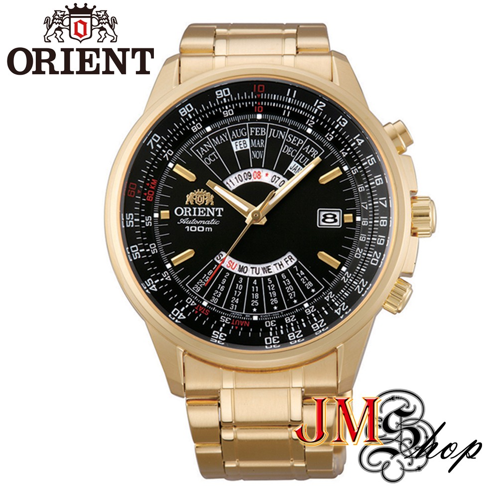 Orient Sports Mechanical Automatic นาฬิกาข้อมือผู้ชาย สายสแตนเลส รุ่น EU07001B (สีทอง /หน้าปัดสีดำ)