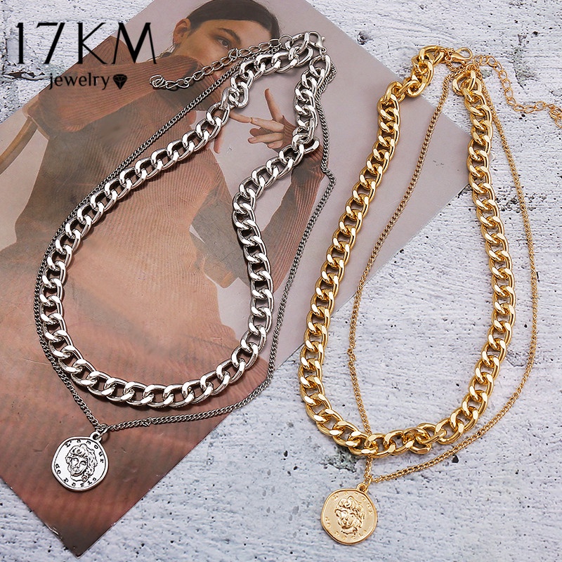 17KM Vintage Multi-layer Coin Chain Choker Necklace For Women Gold ...