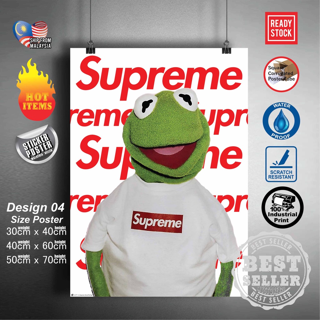 โปสเตอร์สติกเกอร์ติดผนัง ลาย Supreme x Kermit The Frog Streetwear สไตล์สตรีท
