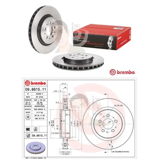 09 8615 11 จานเบรค ล้อ R (ยี่ห้อ BREMBO) รุ่น HC/PVT VOLVO S60 V70 R 2.5 T AWD ปี2003-&gt;