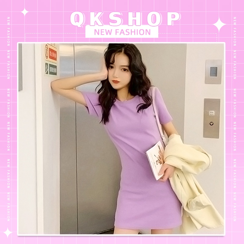 QKshop มินิเดรสสีพื้นผ้าสบายๆ สีพื้นสุดสวยสีเดียวพื้นยาวเรียบ เหมาะกับคุณผู้หญิงหลายๆคนใส่แล้วดูดีผู้ชายเห็นยังต้องชม